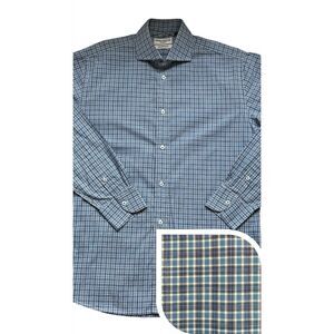 Spier Mackay Shirt Mens L/16 Blue Plaid Long Sleeve Handmade Contemporary Fit
